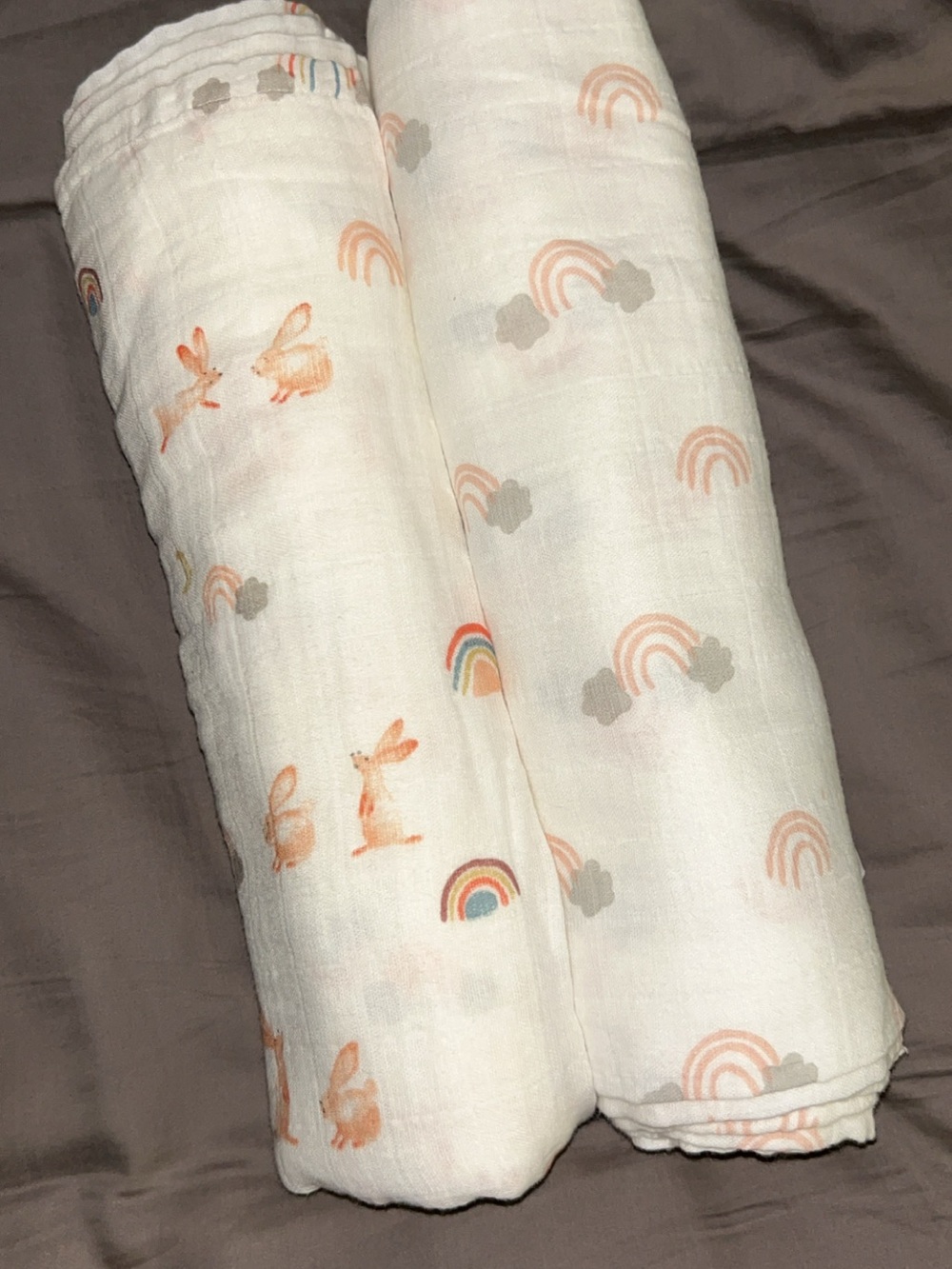 Pottery Barn Kids Rabbits and Rainbows Organic Cotton Muslin Swaddle